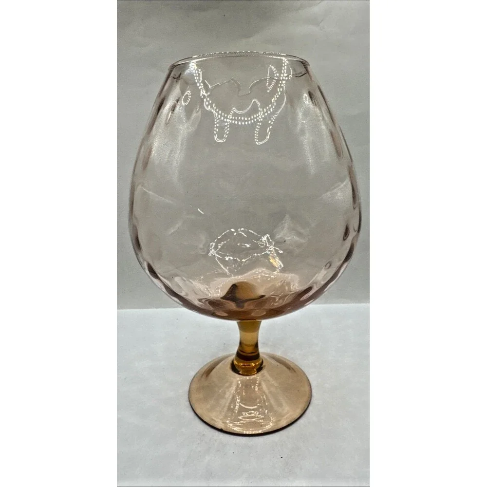 MCM Vtg Empoli Italian Pink Optic Blown Glass Vase Brandy Snifter Footed Bowl
